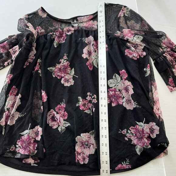 No Boundaries Top 2XL (19) Sheer Mesh Dark Floral Fairy Grunge Bell Sleeve - Picture 8 of 9